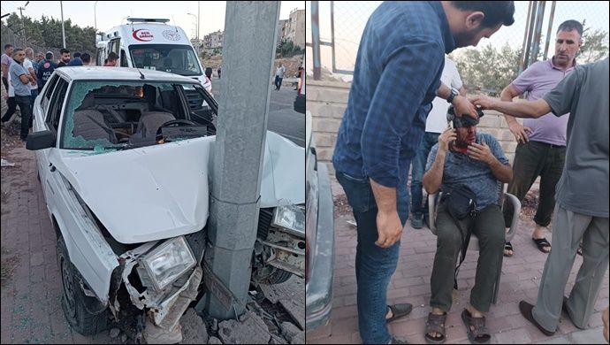 Urfa’da otomobil elektrik direğine çarptı sürücü yaralandı