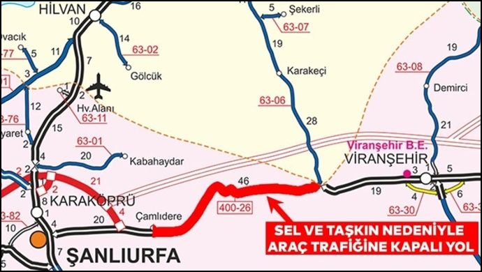 Sel nedeniyle Şanlıurfa -Mardin yolu trafiğe kapatıldı