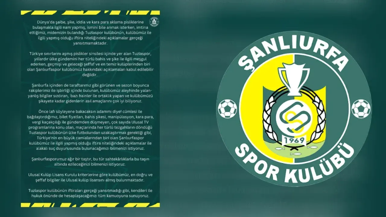 Şanlıurfaspor’dan sert tepki: “Bahisçi Tuzlaspor Hukuk Önünde Hesap Verecek”