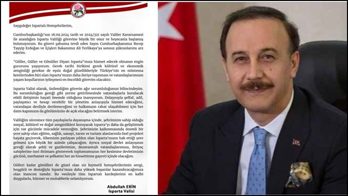 Vali Abdullah Erin Isparta’da Görevine Başladı: Ispartalılara İlk Mesajını Verdi