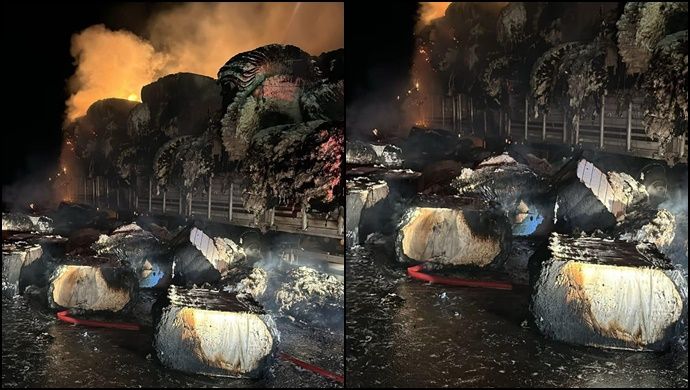 Hilvan’da Pamuk Yüklü Tır Alev Alev yandı