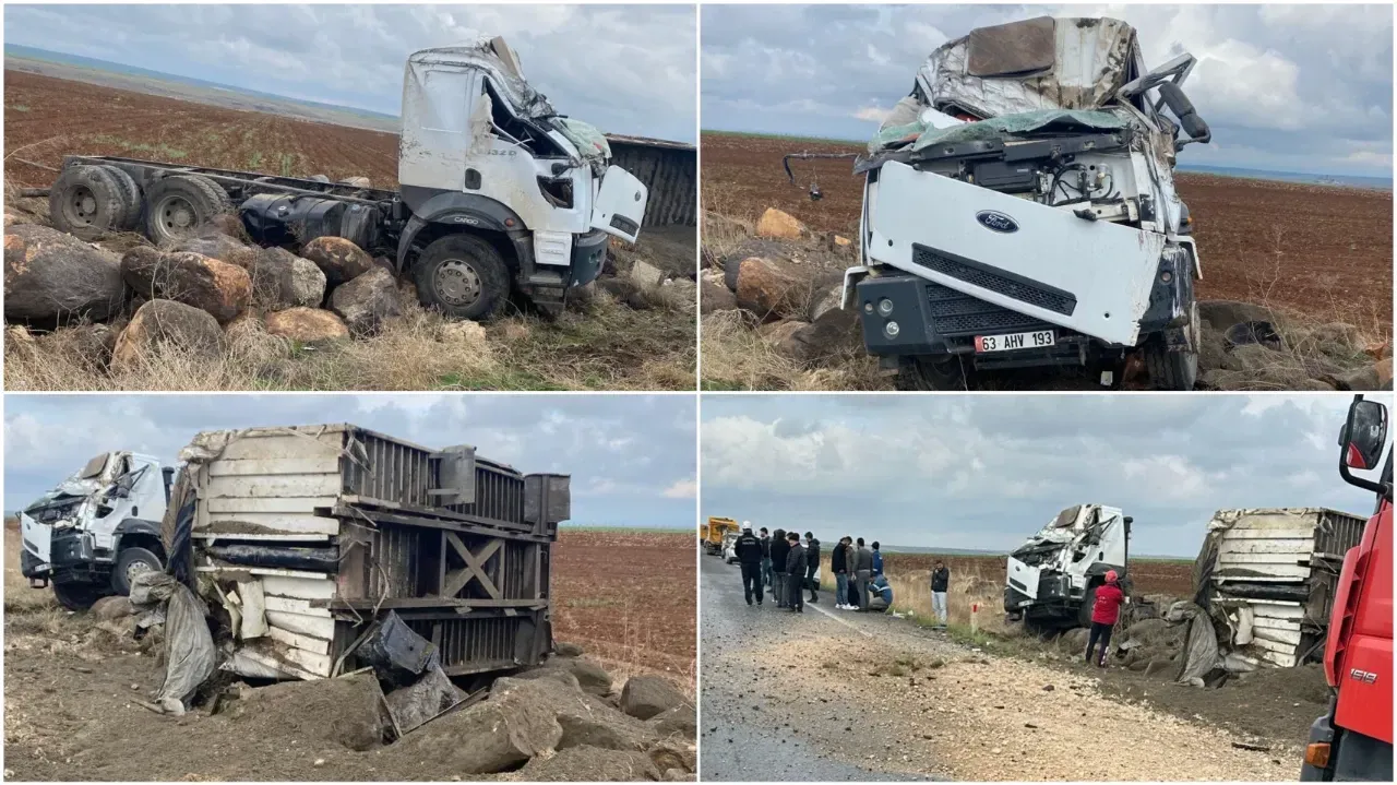 Şanlıurfa’da kontrolden çıkan kamyon şarampole devrildi: Sürücü ağır yaralandı