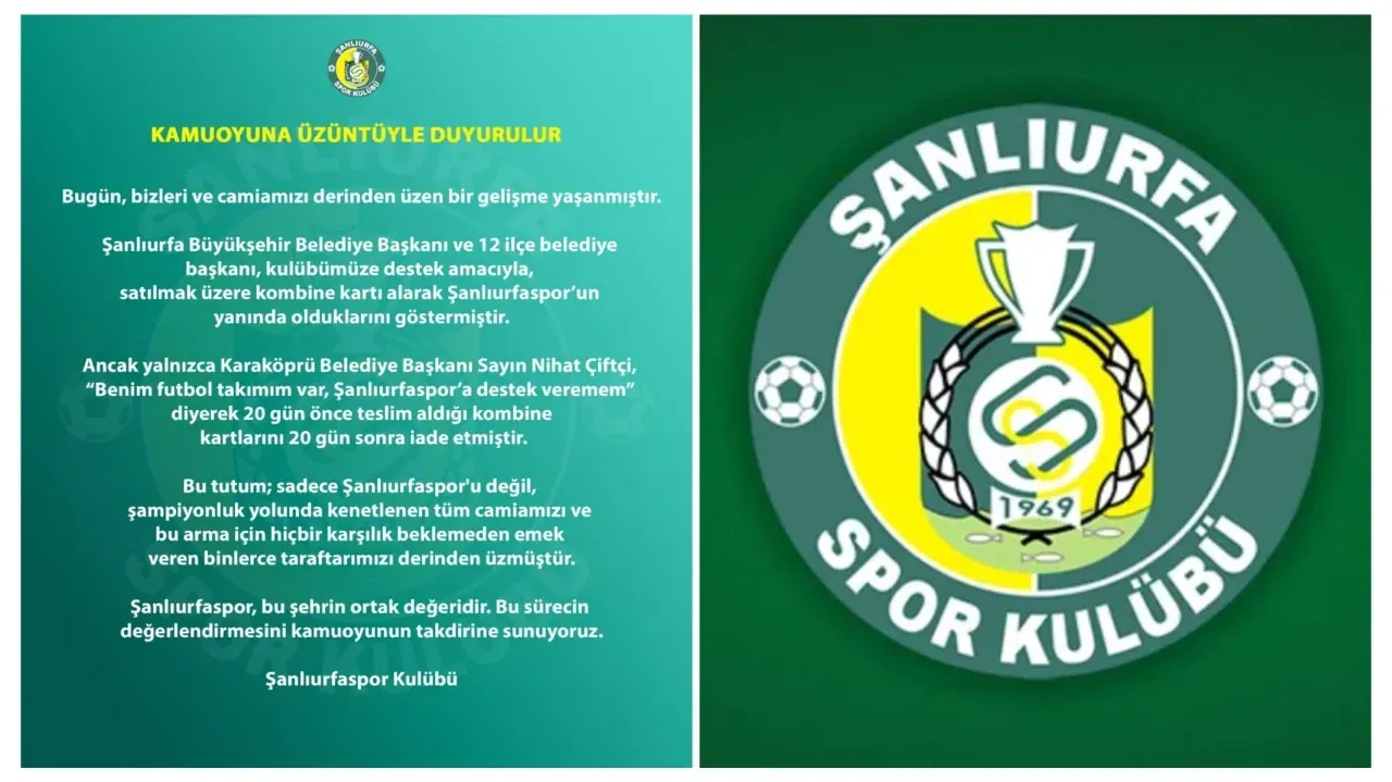 Şanlıurfaspor’dan Karaköprü Belediye Başkanı Nihat Çiftçi’ye Tepki