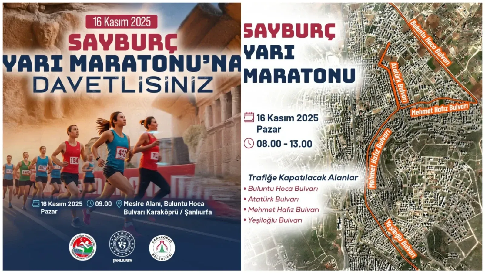 Karaköprü’de Sayburç Yarı Maratonu Nedeniyle Bazı Yollar Trafiğe Kapatılacak
