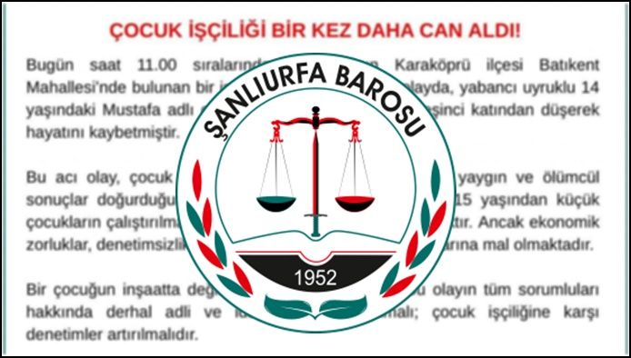 Şanlıurfa’da İş Cinayeti: 14 Yaşındaki Çocuk Hayatını Kaybetti