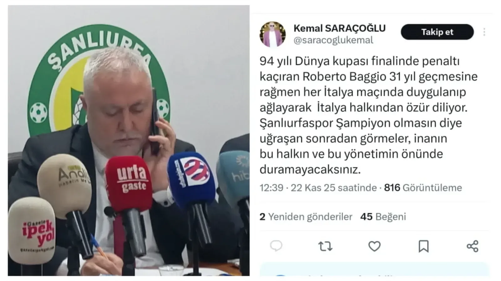 Saraçoğlu’ndan “Baggio” Göndermeli Sert Mesaj