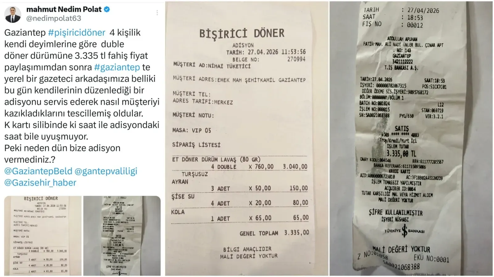 Gaziantep, Bodrum’u Bile Geçti: 4 Kişilik Döner Hesabı Dudak Uçuklattı