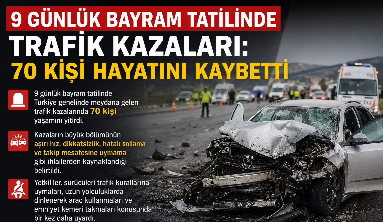 Bayram Tatilinde Acı Bilanço: Trafik Kazalarında 70 Kişi Hayatını Kaybetti