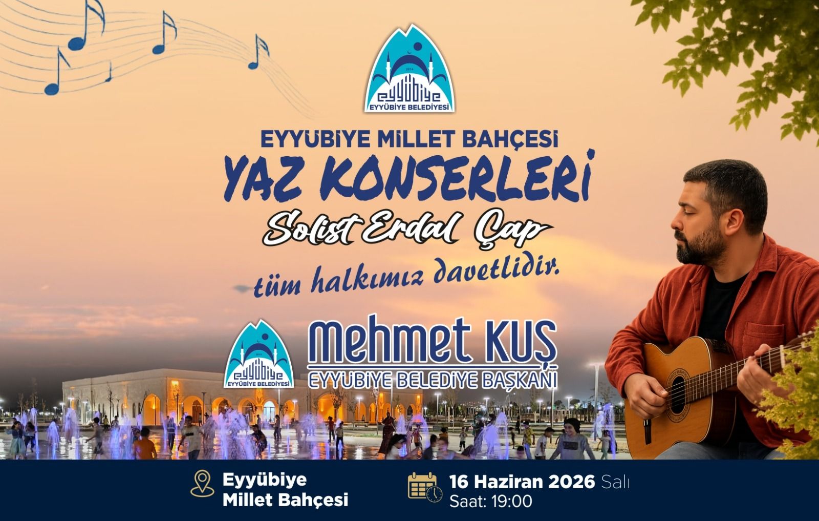 Eyyübiye Millet Bahçesi’nde Yaz Konserleri Başlıyor: Erdal Çap Şanlıurfalılarla Buluşacak