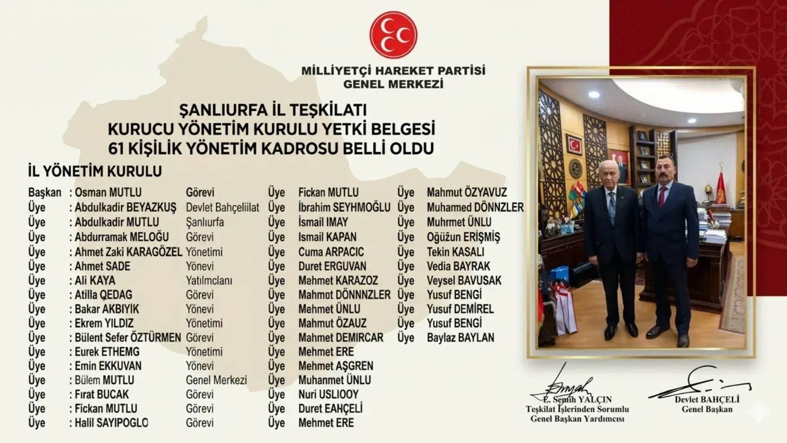 MHP Şanlıurfa’da Kurucu Yönetim Kurulu Oluşturuldu