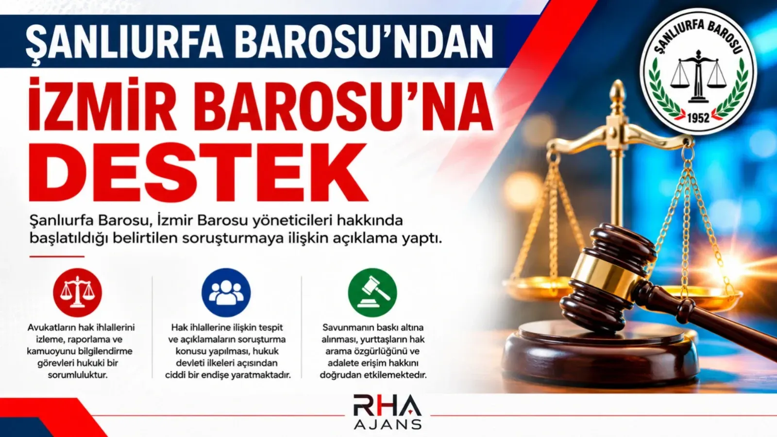 Şanlıurfa Barosu’ndan İzmir Barosu’na Destek Açıklaması