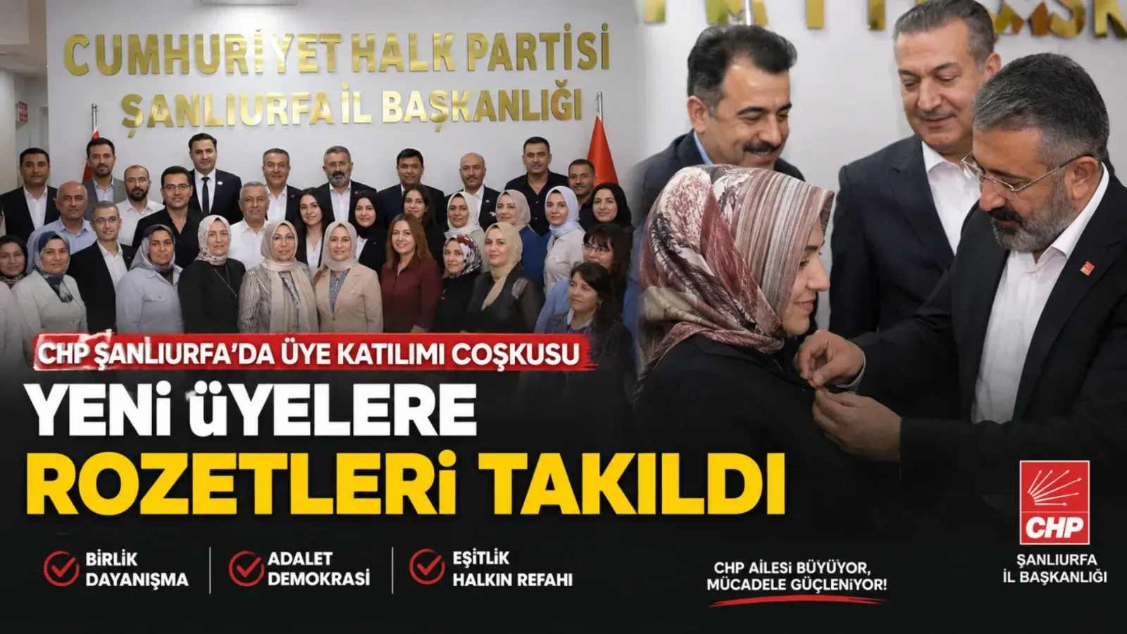 CHP Şanlıurfa İl Başkanlığı’nda Rozet Takma Töreni: Yeni Üyeler Partiye Katıldı