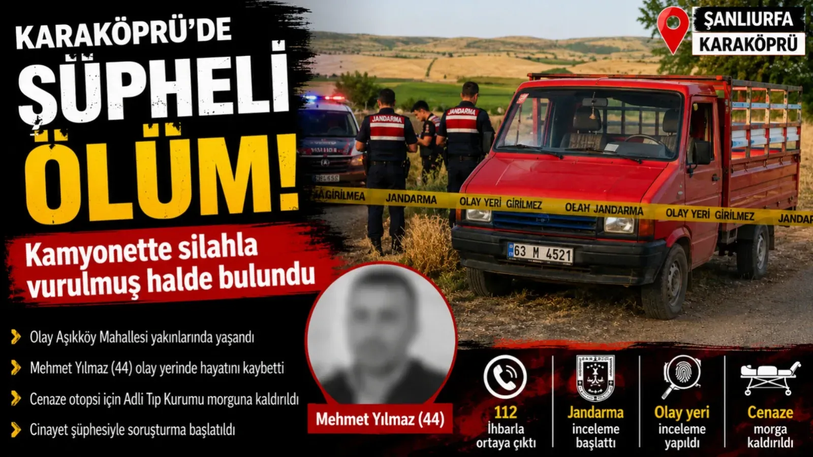 Karaköprü’de Kamyonette Şüpheli Ölüm: Silahla Vurulmuş Halde Bulundu