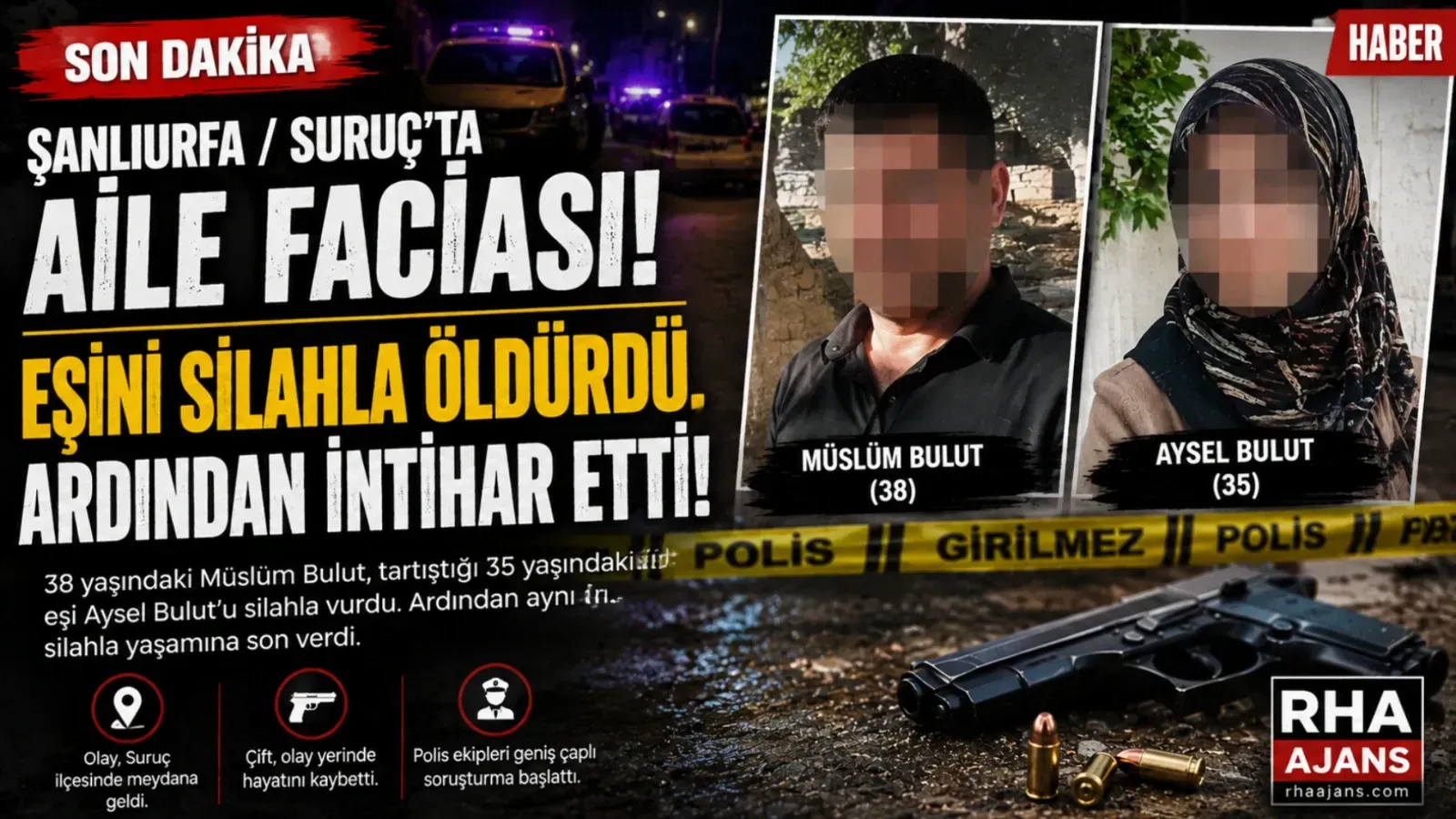 Şanlıurfa’da Aile Faciası: Eşini Silahla Öldüren Koca İntihar Etti