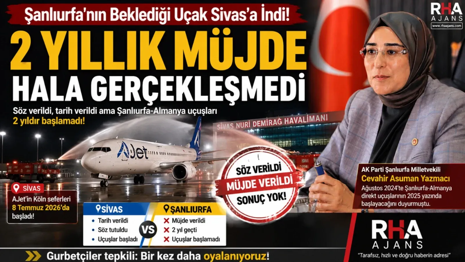 Şanlıurfa’nın Beklediği Uçak Sivas’a İndi! 2 Yıllık Müjde Hala Gerçekleşmedi