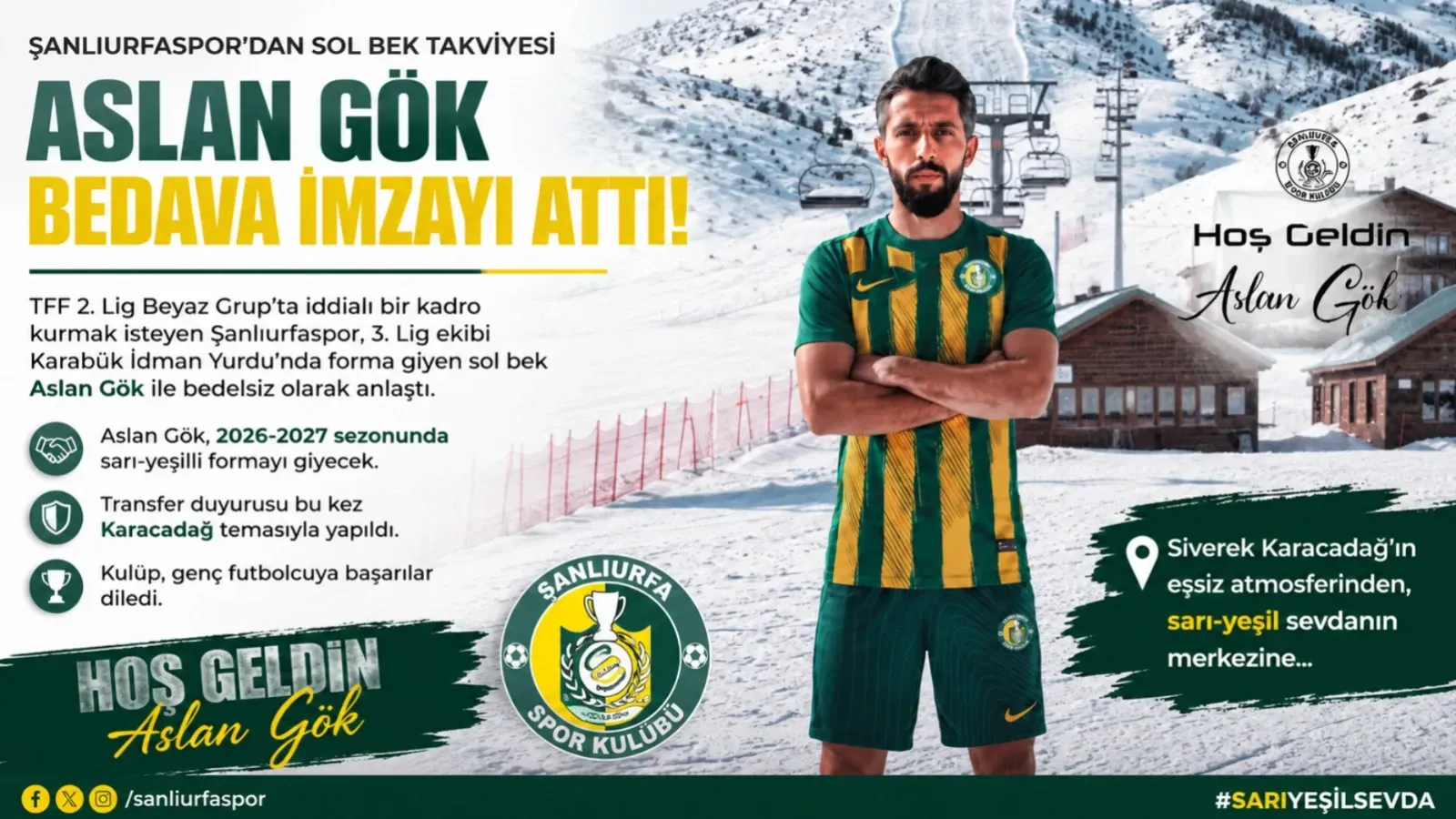 Şanlıurfaspor’dan Sol Bek Takviyesi: Aslan Gök Bedelsiz İmzayı Attı