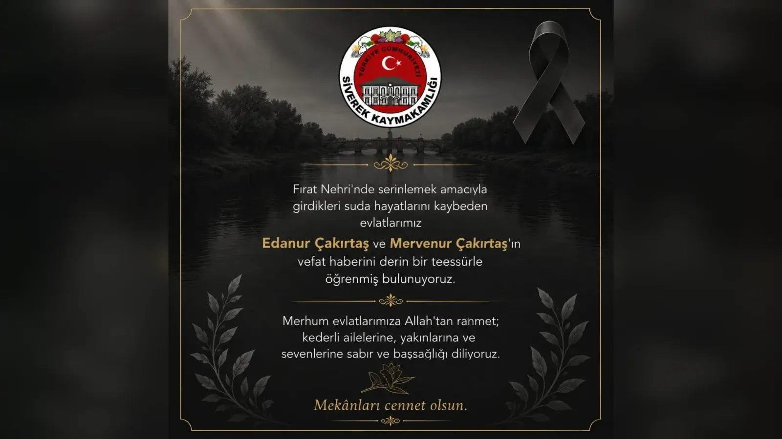 Siverek Kaymakamlığından Boğulan İki Kardeş İçin Başsağlığı Mesajı
