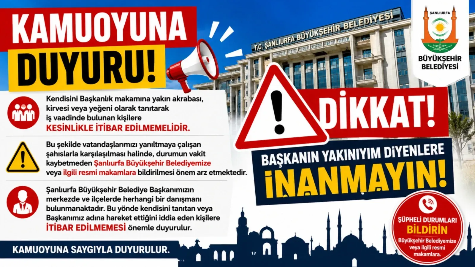 Büyükşehir Belediyesi’nden Kamuoyuna Önemli Duyuru: “Başkanın Yakınıyım” Diyenlere İnanmayın