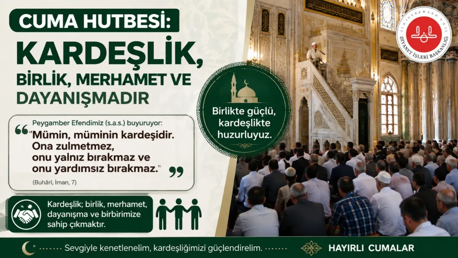 Cuma Hutbesinde Kardeşlik Vurgusu: “Mümin, Müminin Kardeşidir”