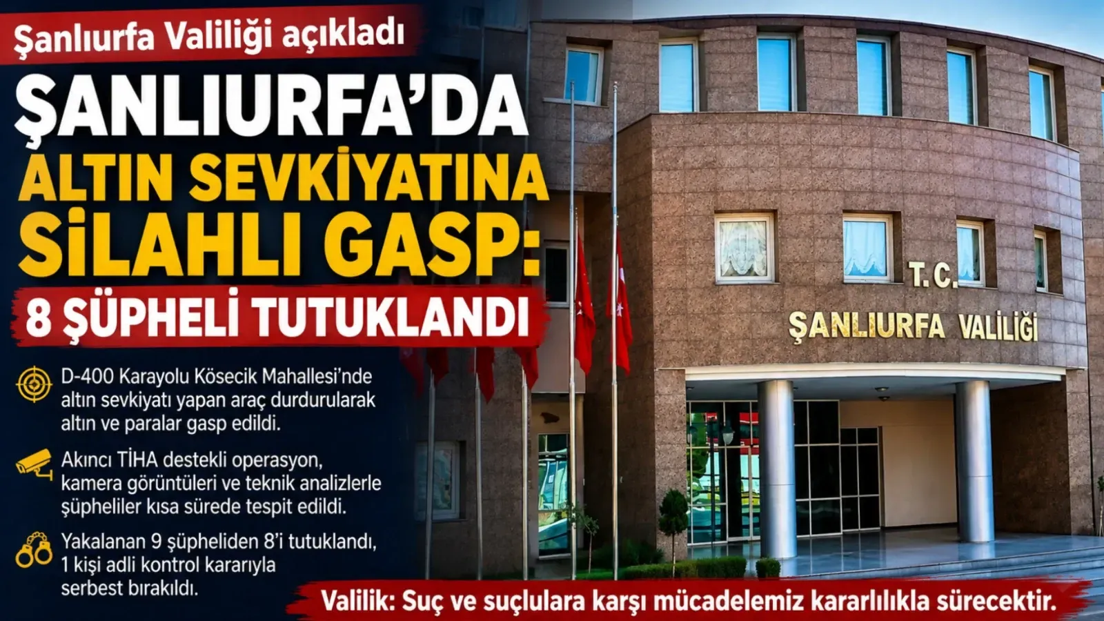 Şanlıurfa’da Altın Sevkiyatına Silahlı Gasp: 8 Şüpheli Tutuklandı