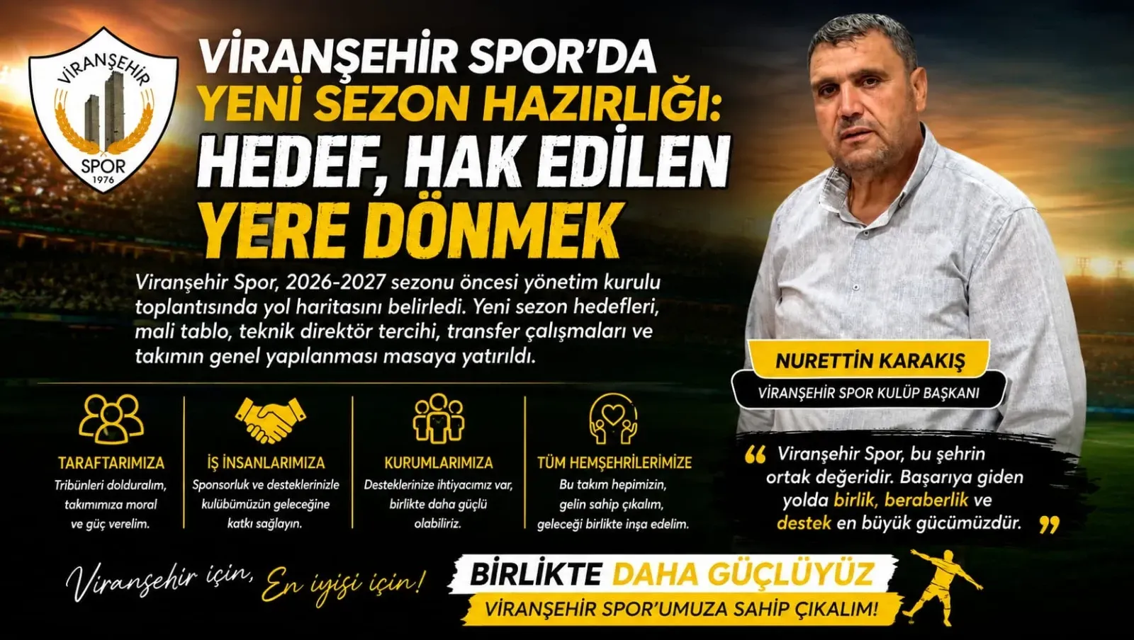 ViranşehirSpor’da Yeni Sezon Hazırlığı: Hedef, Hak Edilen Yere Dönmek