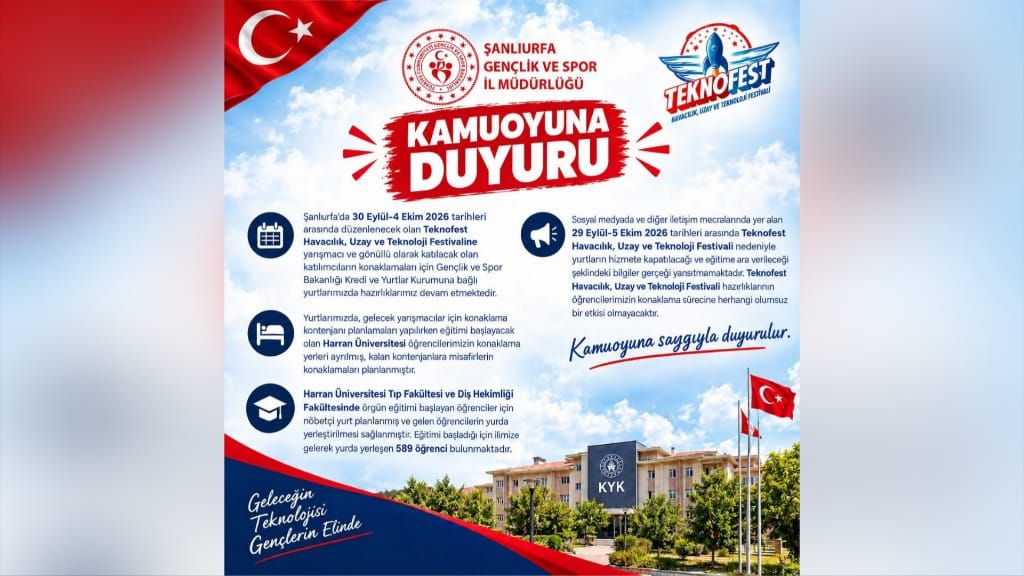 Şanlıurfa’da KYK yurtlarından TEKNOFEST açıklaması