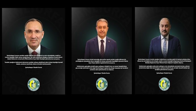 Şanlıurfaspor Yönetiminden Bozdağ, Şıldak ve Gülpınar’a teşekkür