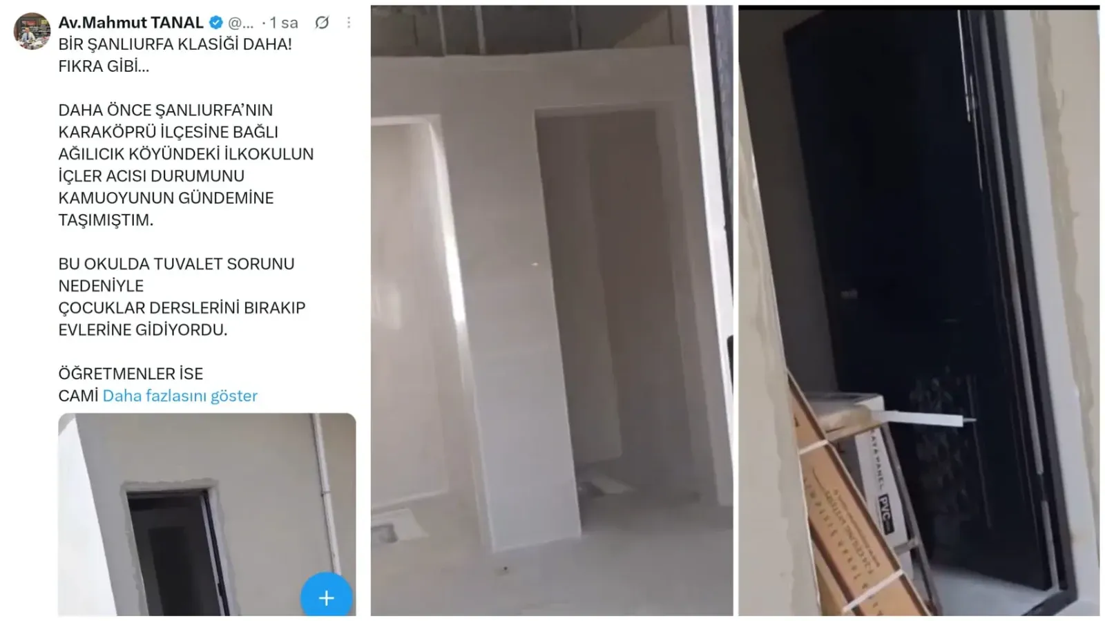 Mahmut Tanal’dan Şanlıurfa’daki Köy Okulu İçin Tepki: Tuvalet Var, Su Yok!