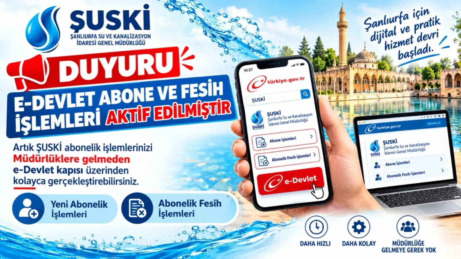 ŞUSKİ’de E-Devlet Dönemi! Su Aboneliği İşlemlerinde Yeni Dönem Başladı